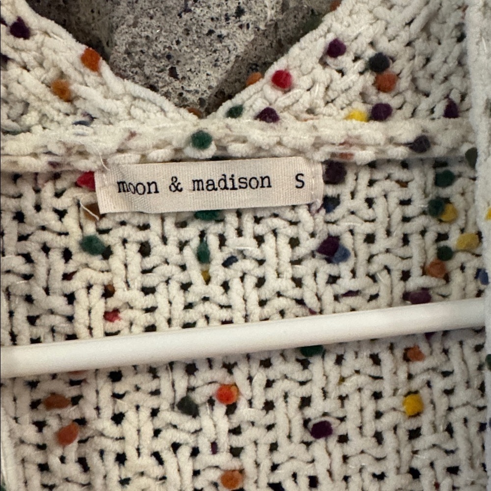 Moon & Madison Multicolor Knit open-knit popcorn confetti cardigan size small - Picture 2 of 4
